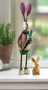 Primitive Spring Easter Recycled Metal Bunny with Carrot Figurine 15" - Picture 1 of 2