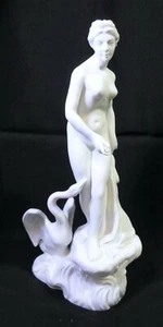 Vintage NUDE LEDA and SWAN STATUETTE Parian Bisque Porcelain Sacavem Portugal 9" - Picture 1 of 8