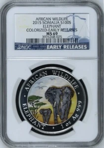 African Wildlife ELEPHANT SOMALIA 100 SHILLINGS 2015 SILVER COLORED - Picture 1 of 2