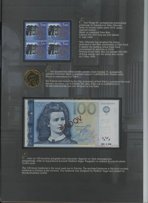 Estonia 100 Krooni 1999 Pick CS1 UNC Uncirculated Banknote Specimen Folder - Image 1 of 2