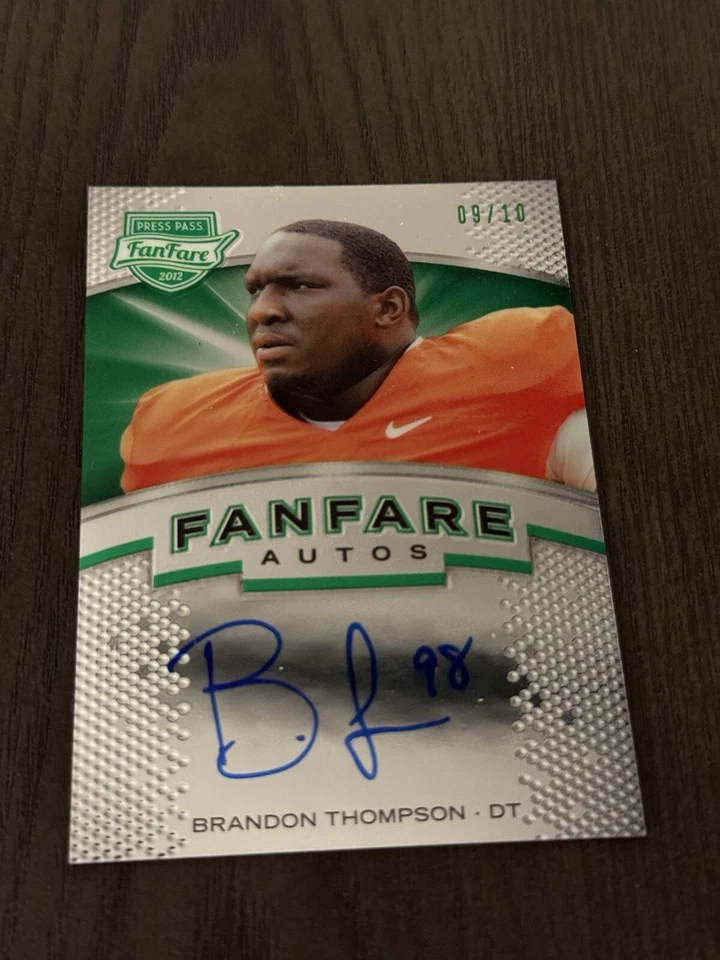 2012 Press Pass Fanfare Emerald Green Auto /10 #BT BRANDON THOMPSON Signed RC - Image 1 of 3