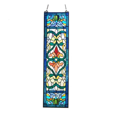 River of Goods Victorian Stained Glass Fleur De Lis Window Panel Wall Front Art Cover