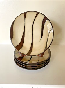Lot of 5 Pier 1 Imports Zebra Hand-Painted Stoneware Salad Plates dessert - Picture 1 of 12