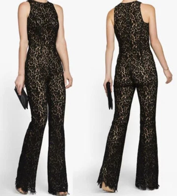 NUEVO CON ETIQUETAS $2595 Colección Michael Kors Floral Encaje Sin Mangas Acampanado Mono Negro 4 Foto 1 de 4