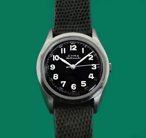 Vintage 1940's Cyma Tavannes Military Type Bumper Automatic All Stainless Watch - Picture 1 of 7