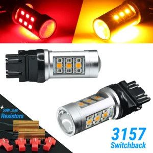 Red/Amber 3157 LED DRL Switchback Turn Signal Parking Light Bulbs+Load Resistors - Picture 1 of 5