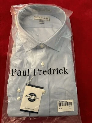 NUEVO CON ETIQUETAS Paul Fredrick 18/36 Calce Ajustado Impecable Camisa Cielo NI Pinpoint Puños con Botones Foto 1 de 4