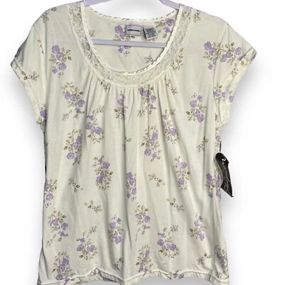 Bobbie Brooks Pijama Top Blusa Para Mujer Mediana Marfil Estampado Floral Camisa Boho NUEVO Foto 1 de 4