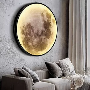 Luxury 19.7” Moon LED Wall Sconce with Remote Black Wall Lamp for Indoor Decor - Picture 1 of 12