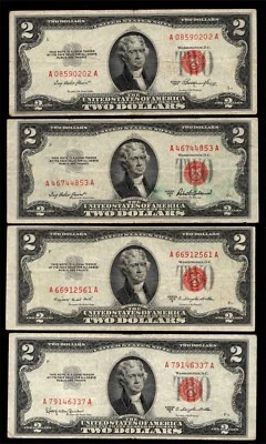 US - $2.00 Set/4 - 1953/A/B/C  (Red Seal) Notes - Circulatd - Image 1 of 2