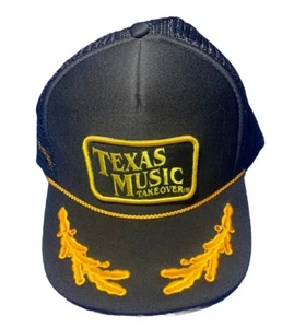 Cappello Texas Music Takeover Scene Mesh Snap Back Corda Nero Oro Regolazione Stile Vintage - Foto 1 di 6