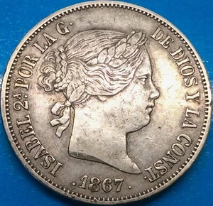 Spain 1867 2 Escudos Madrid Isabel II 25,90g Ag - Picture 1 of 9