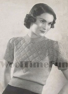 Vintage Knitting Pattern Lady's 1930s/40s Jumper. Short & Long Sleeves. - Picture 1 of 1