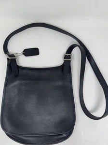 Vintage Coach Black Leather Slim Hippie Crossbody Saddle Bag Purse 9135 - Picture 1 of 10