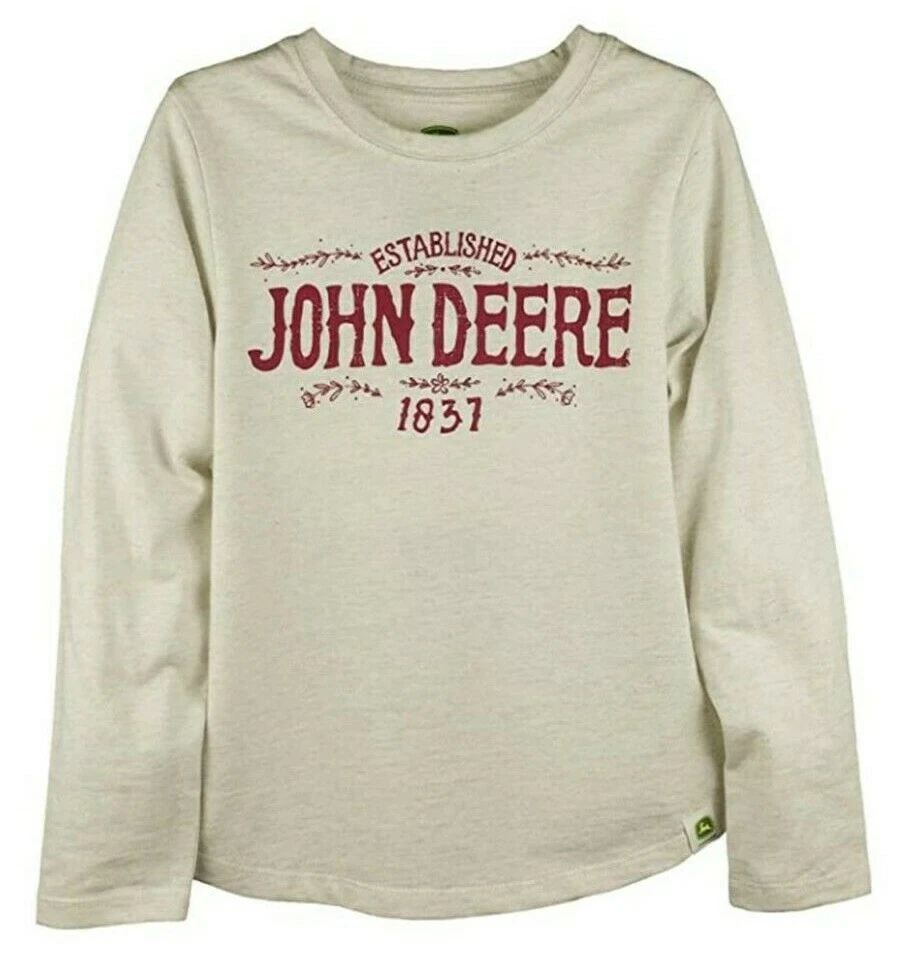 NEW John Deere Girls Oatmeal Long Sleeve 1837 T-Shirt Size  5 6 6X - Image 1 of 1