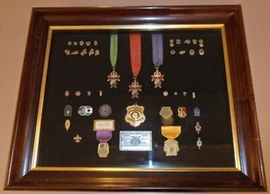 Tolles gerahmtes Shadow Box Abzeichen, Löwen Pins, Adler, Radsport, Pfadfinder, Medaillen - Bild 1 von 10