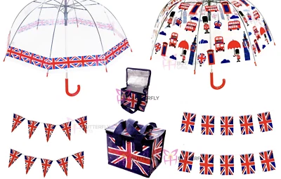 Union Jack Celebración Bunting Banner Union Jack Banderas de Mano Lápiz Paraguas Foto 1 de 4