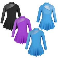 Girls Long Sleeves Ice Skating Dress Cutouts Back Figure Ballet Dance Leotards
