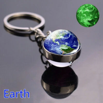 1pc Alloy + Glass Keychain Car Keyring Earth Key Chain Glow In The Dark Gift - Image 1 of 4