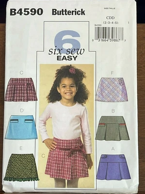 Butterick 4590 6 Easy Skirt Pattern, Above the knee, School Girls 2 3 4 5 - Image 1 of 2