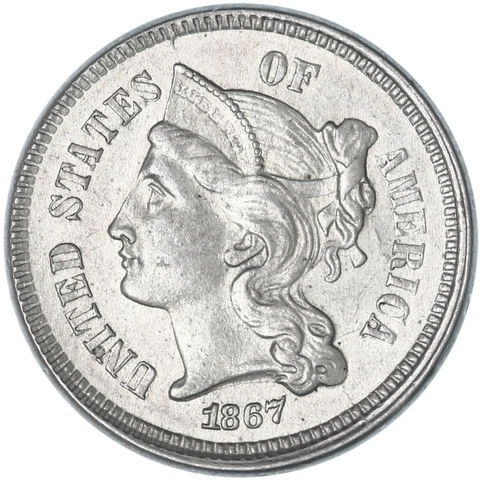 1867 (P) Three Cent Nickel Brilliant Uncirculated SL See Pics V214 Cover