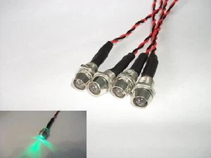 4 x BRIGHT FLASHING GREEN LED 12V (5mm) WITH CHROME BEZEL - Picture 1 of 1