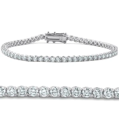 Pulseira feminina de tênis F/VS 18k ouro branco 4 quilates corte redondo diamante 7" cultivada em laboratório - Imagem 1 de 4