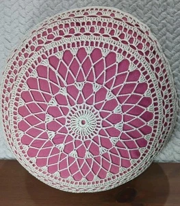 vintage crochet pink cushions11" Round 6" Thick - Picture 1 of 8