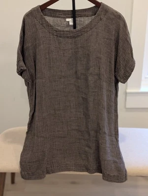 Blusa para mujer J. Jill Pure Jill lino gris calce relajado Lagenlook talla M Foto 1 de 4