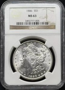 1886 Morgan Silver Dollar NGC MS-63 - Picture 1 of 2