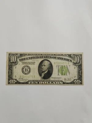 SCARCER C SERIES 1928C $10 GOLD DEMAND Federal Reserve Note - Nice  Light Green - Image 1 of 4