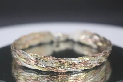Brazalete de espiga trenzado enchapado en oro rosa amarillo tricolor plata 925 de colección 8" Foto 1 de 4