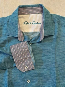 Robert Graham Blue Shirt Sz L Flip Cuff Shirt Linen Cotton Blend Miami Vice - Picture 1 of 14