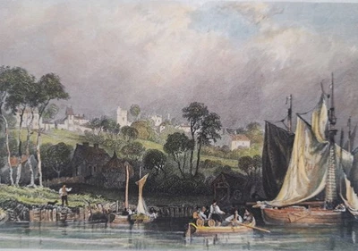 Gillingham, cerca de Chatham, Kent. 1834. W Tombleson. River Medway. Coloreado a mano. Foto 1 de 4