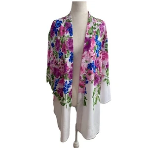 Susan Graver Open Front Lightweight Floral Jacket Topper 3/4 Sleeves Size 1X - Picture 1 of 9