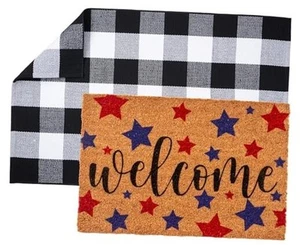 2 PCS Patriotic Door Mat Independence Day Natural Coir Welcome Doormats with - Picture 1 of 7