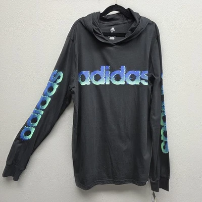 Adidas толстовка с капюшоном мальчиков XL черный пуловер графический принт Джерси хлопок с капюшоном AA7521 - Изображение 1 из 4