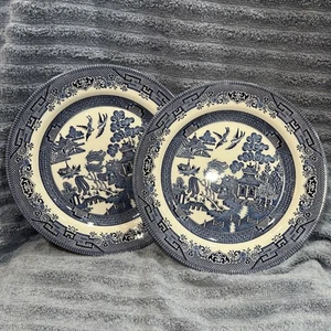 Churchill Blue Willow England Set Of 2 Dinner Plates 10.25” Georgian Shape - Picture 1 of 5