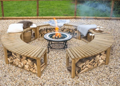 Forest Garden Curved Firepit Bench pack of 2 Outdoor Wooden Seating 2-4 person