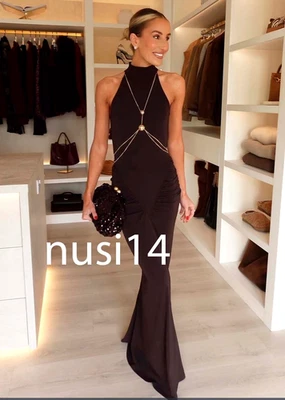 ZARA NEW WOMAN LONG CHAIN HALTER DRESS DARK BROWN S,M,L 5039/232/716 - Image 1 of 3