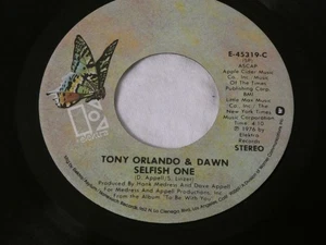 Tony Orlando & Dawn - Selfish One / Midnight Love Affair - Elektra 45 Record - Picture 1 of 2