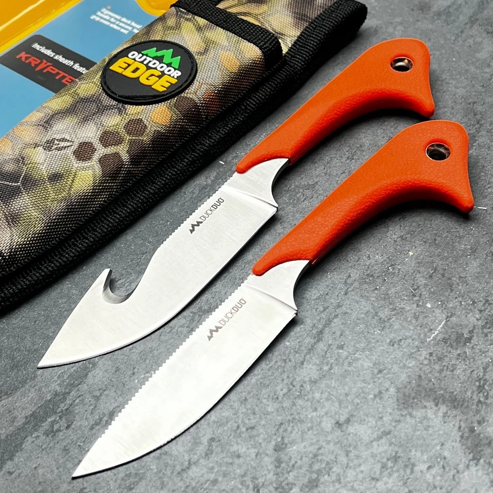 Juego de cuchillos de hoja fija con tapa de gancho de caza naranja OUTDOOR EDGE funda Kryptek Foto 1 de 4