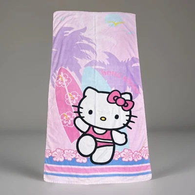 Toalla de playa tropical rosa Hello Kitty tabla de surf palmeras flores Foto 1 de 4