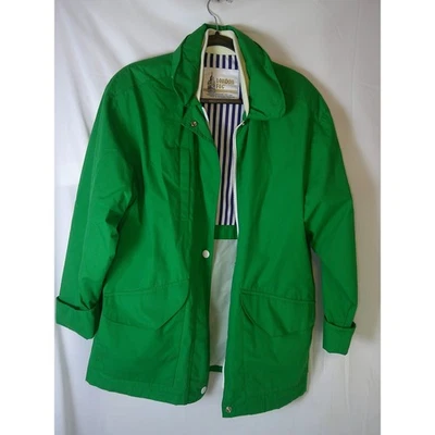 London Fog Green Hooded Raincoat Jacket Men's Small Snap Button Pockets - Image 1 of 4