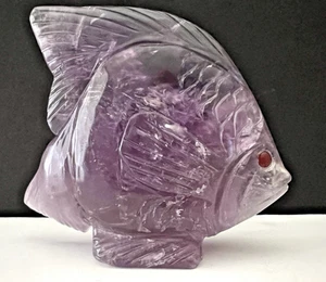 Vintage Hand-Carved Fish Sculpture from Purple Variety of Quartz - Picture 1 of 15