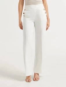 Forever New Pants 8 White Wide Leg High Waist Gold Button Dress Megan Petite - Picture 1 of 9