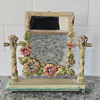 Espejo giratorio de tocador giratorio de metal esmaltado adornado floral hada ornamentado Foto 1 de 4