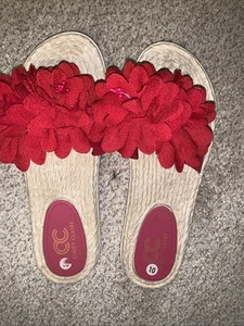 Sandalias Cindy Claire para mujer 41 deslizables planas sin cordones logotipo CC flores rojas talla 10 EE. UU. - Imagen 1 de 4