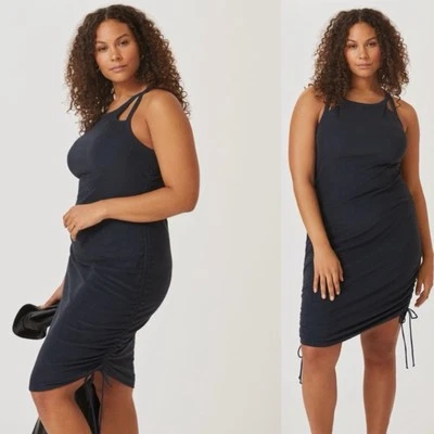 Anthropologie Daily Practice Midi Dress Large Tank Blue Strappy Sleeveless Ruche - Image 1 of 4