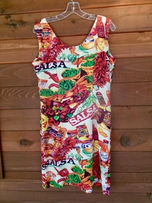 Jams World food art dress salsa print red orange green sleeveless back zip Med - Image 1 of 4